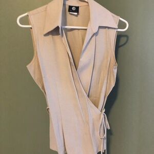 Elegant Beige Sleeveless Wrap Blouse